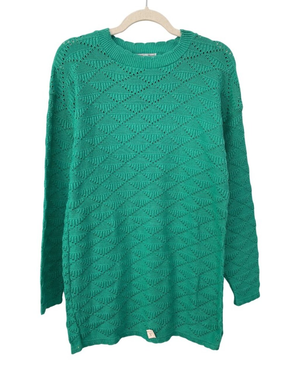 Vintage College Point Sweater Small Open Weave Pullover Teal Cozy Deadstock NEW